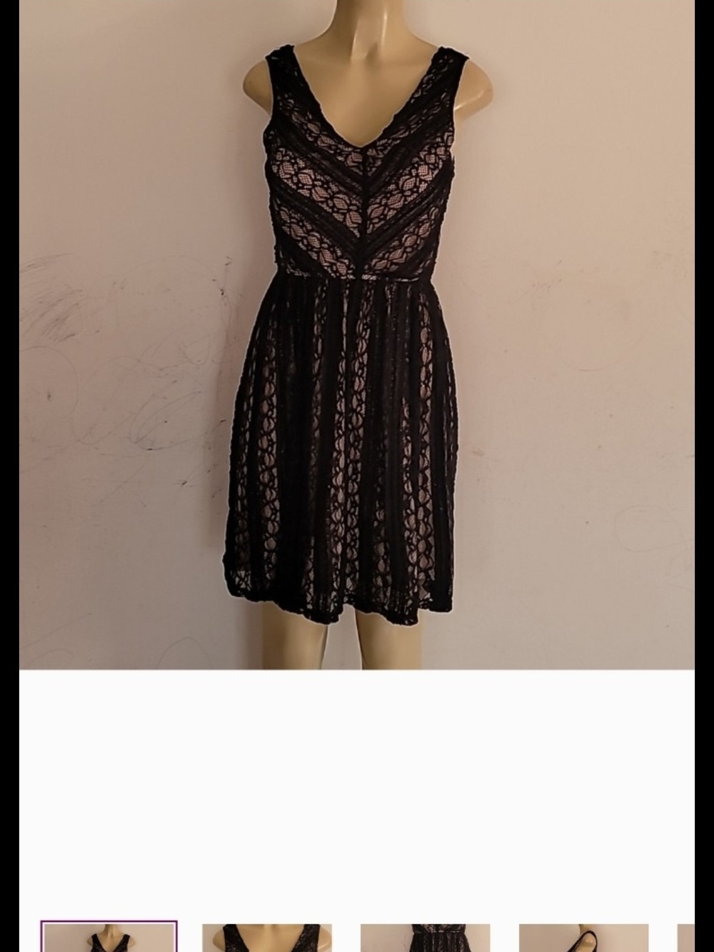 fun 2 fun Black Lace Mini Dress with Pink Lining